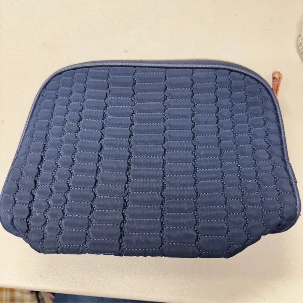 Aimee Kestenberg Navy Blue Quilted Fabric Makeup Bag Pouch